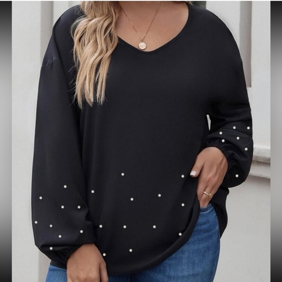 Black long sleeve top, with pearl beads, lantern sleeves, 3XL, SHEIN - Picture 8 of 10